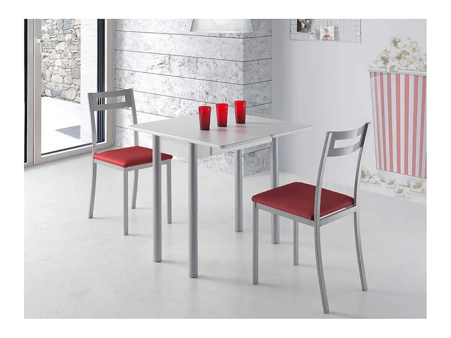 Mesa de cocina Malak con apertura tipo libro acabado blanco, 80 x 40/80 x 76 cm (largo x a