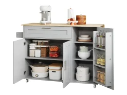 Mesa de cocina móvil plegable de roble, 132,5 x 44 (70) x 90 cm (alto), multifuncional, con 5 ruedas.