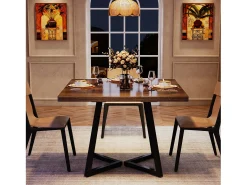 Mesa de cocina para 4 personas, mesa de comedor pequeña con patas metálicas de estilo industrial, 80 x 80 x 75 cm