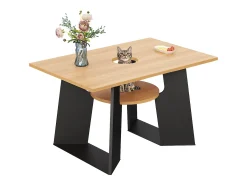 Mesa de comedor 130×85×75 cm - con agujero para gato - tablero de almacenamiento - para 6 personas - negro y natural