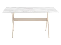 Mesa de comedor 6 comensales de MDF y haya - blanco y natural claro - SERANI