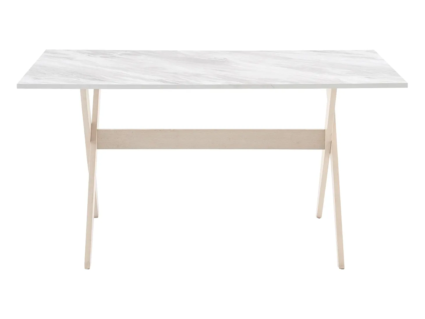 Mesa de comedor 6 comensales de MDF y haya - blanco y natural claro - SERANI