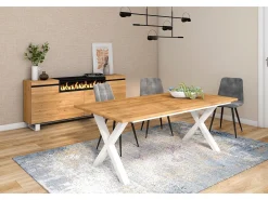Mesa de Comedor, 10 Comensales, 194x90x75cm, Robusta y estable gracias a su estructura y patas macizas, Roble, Estilo Industrial