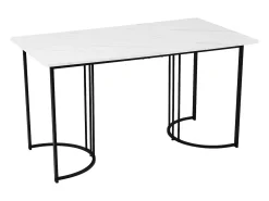 Mesa de comedor 140 x 80 x 75 cm, de metal, rectangular en mármol moderno, patas ajustables, color blanco/negro.