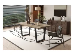Mesa de comedor ALTONIA – 180x90 cm – Efecto madera de mango – Patas de metal – Diseño industrial y acogedor