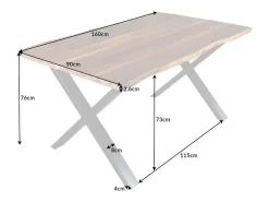 Mesa de comedor ARKAYA – Madera maciza de acacia barnizada y patas de metal negro en X – 160 cm – Estilo industrial