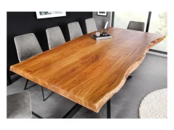 Mesa de comedor ARKAYA – Madera maciza de acacia barnizada y metal negro – 200 cm – Tablero grueso de 35 mm – Estilo industrial
