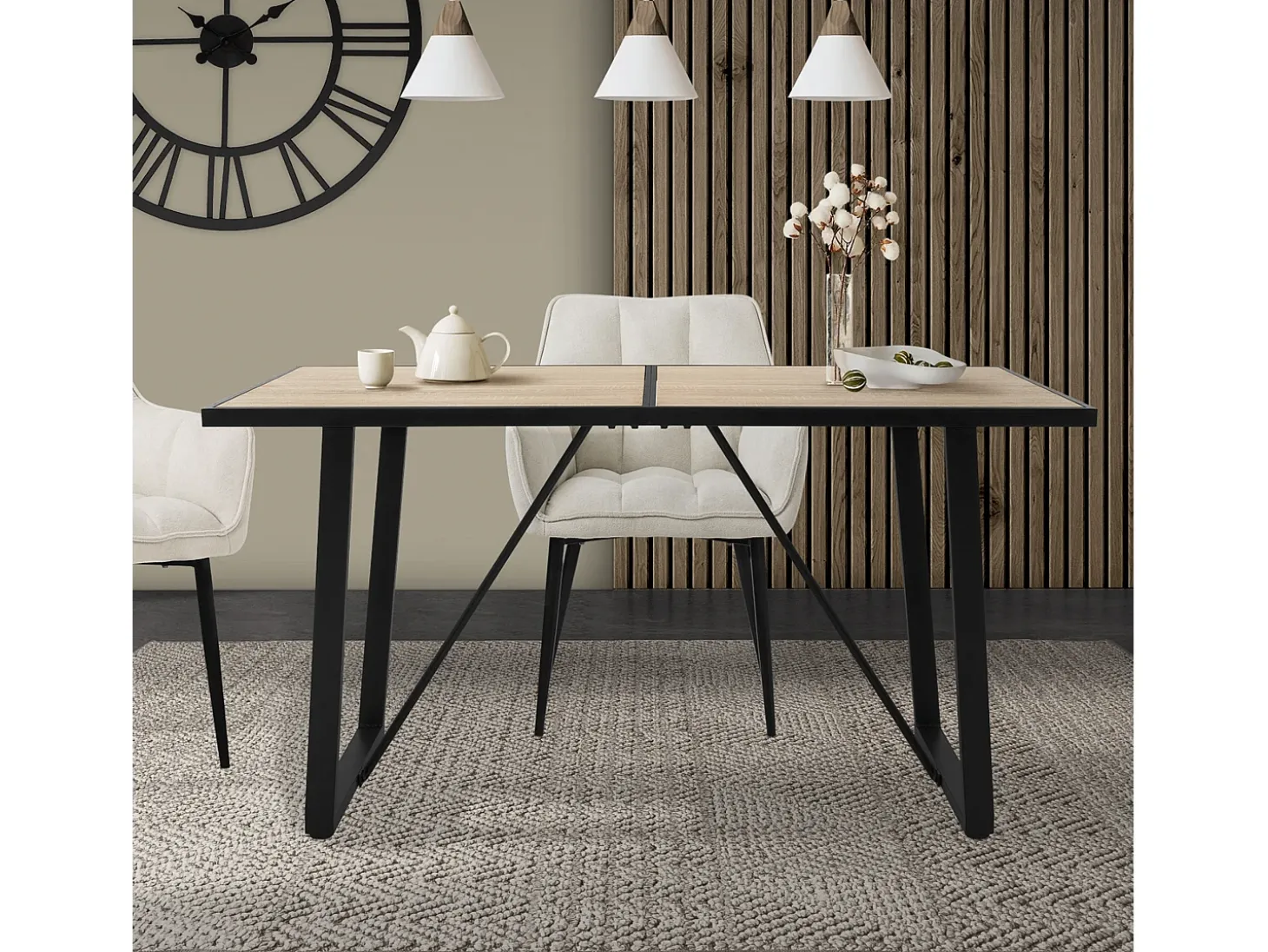 Mesa de comedor aspecto roble mueble cocina rectangular para 6 personas 140x70cm