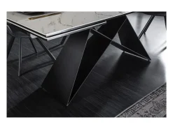 Mesa de comedor ATARA 180–260 cm – Superficie de cerámica efecto mármol blanco y metal negro