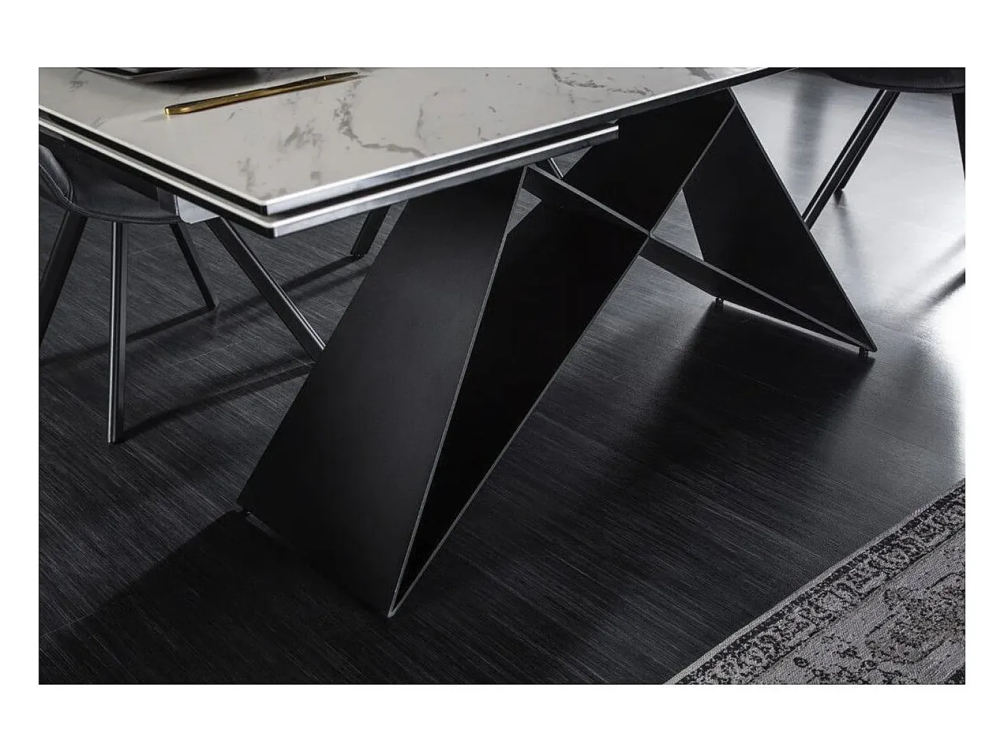 Mesa de comedor ATARA 180–260 cm – Superficie de cerámica efecto mármol blanco y metal negro