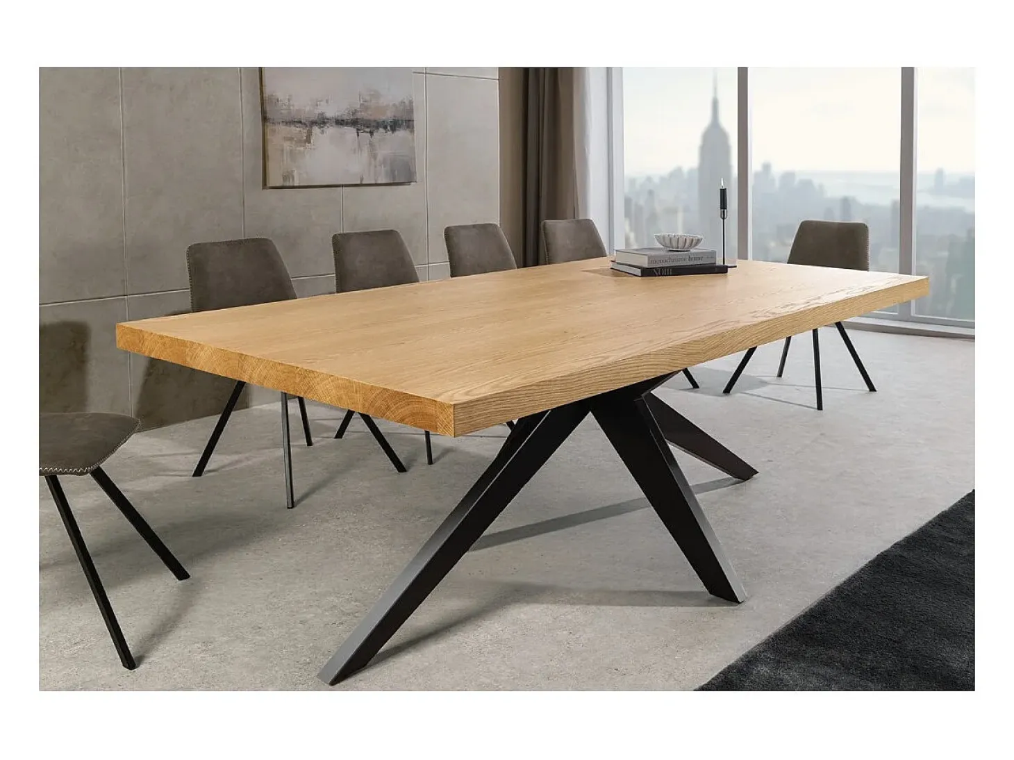 Mesa de comedor AZMA – Chapa de roble y metal – 200 cm – Estilo moderno
