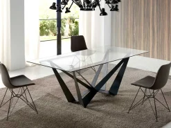 Mesa de comedor Bazika 200 cm de cristal templado con patas de metal negro