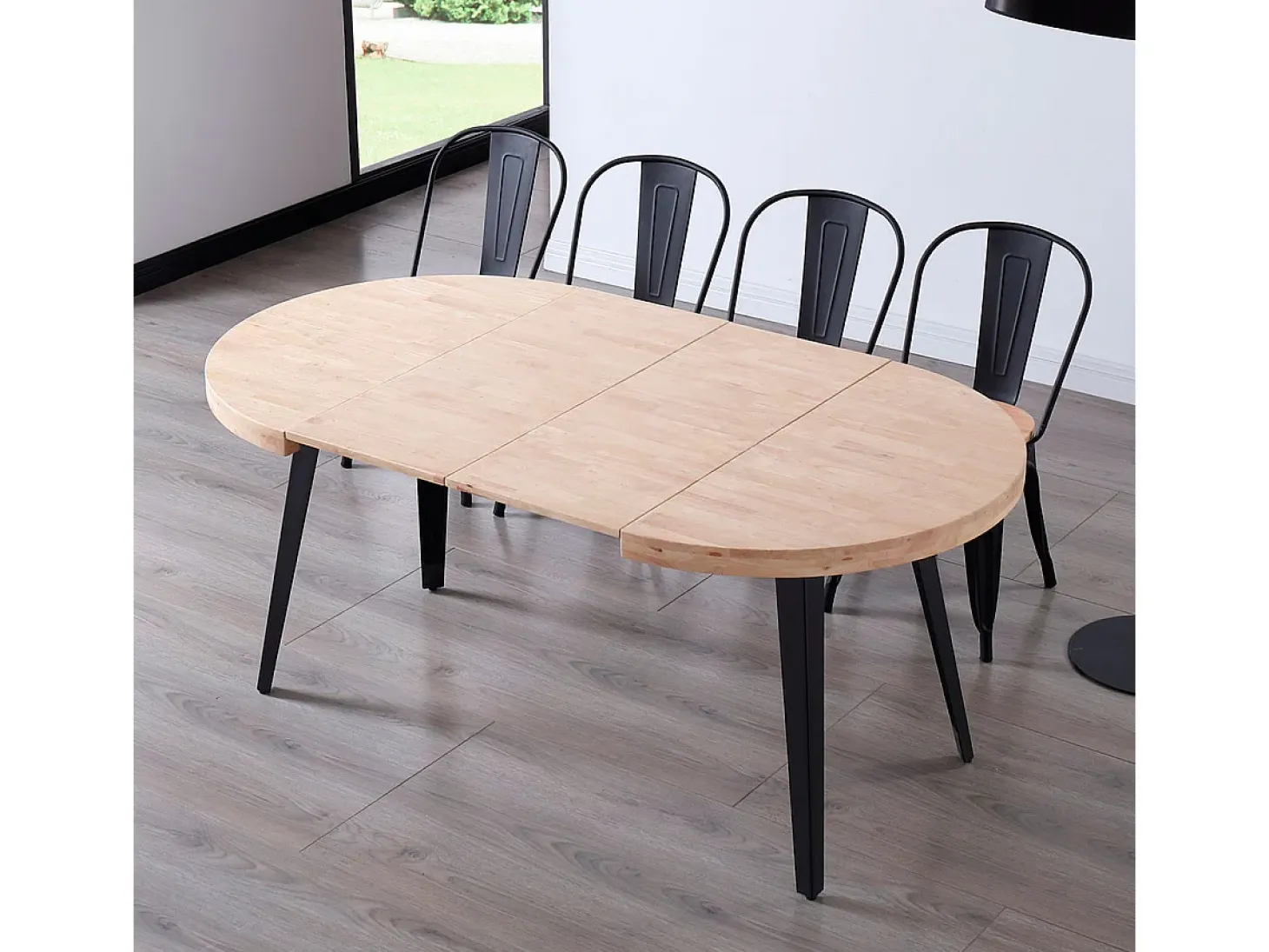 Mesa de comedor Berg extensible diseño redondo roble nordish/negro 76x80-120-160x80 cm Adec