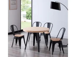 Mesa de comedor Berg extensible diseño redondo roble nordish/negro 76x80-120-160x80 cm Adec