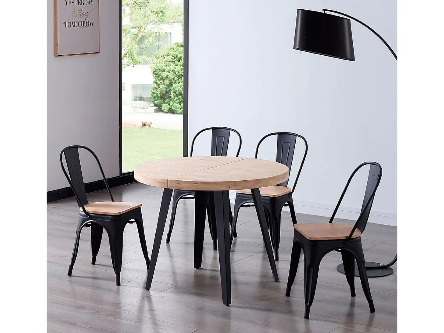 Mesa de comedor Berg extensible diseño redondo roble nordish/negro 76x80-120-160x80 cm Adec