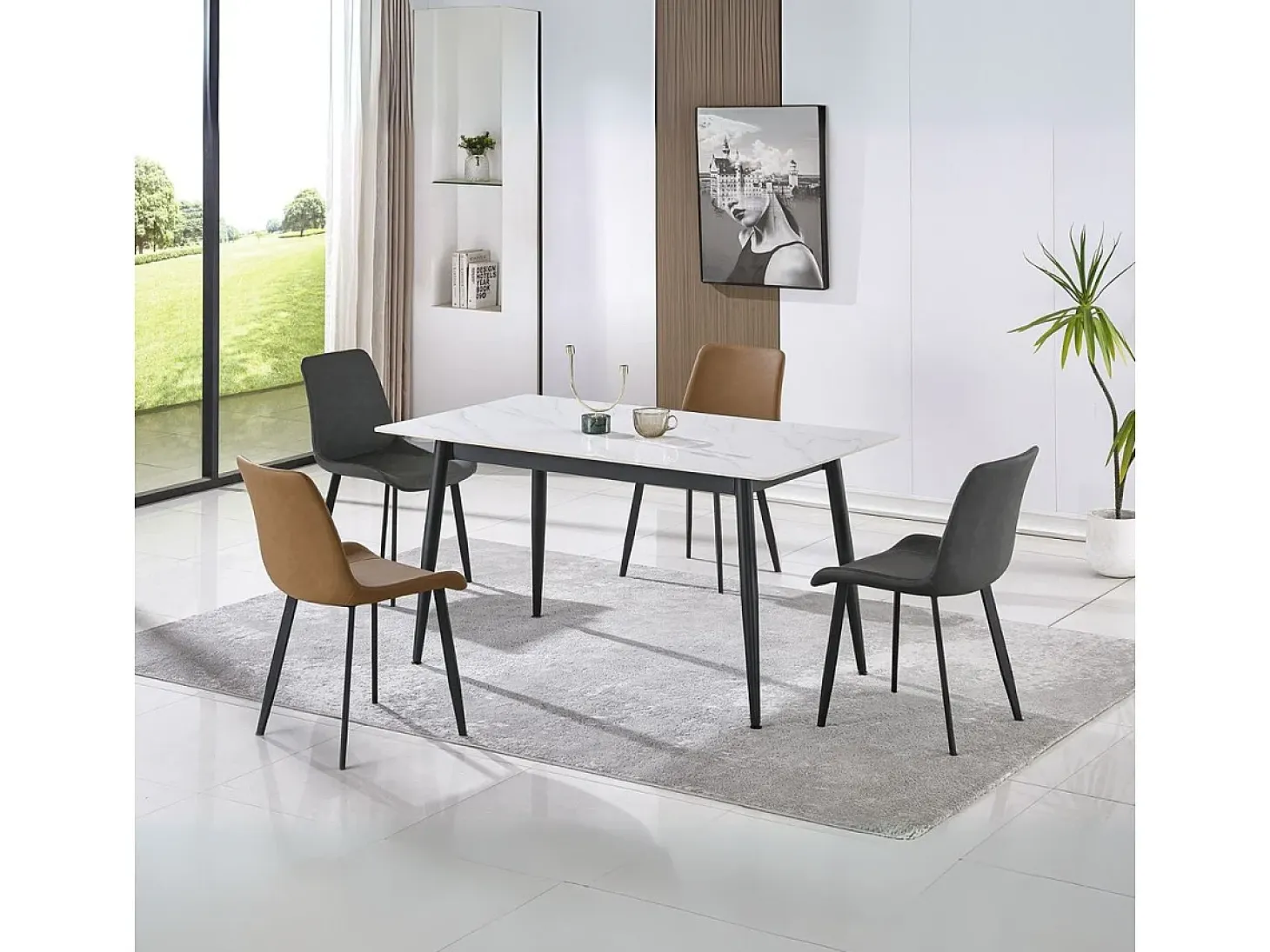 Mesa de comedor Berna diseño ceramic blanco 75x140x80 cm Adec