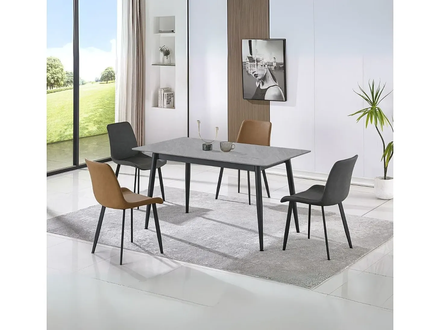 Mesa de comedor Berna diseño gres gris 75x140x80 cm Adec