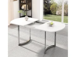 Mesa de comedor blanca - Mesa de comedor retráctil con patas plateadas - para comedor y sala de estar