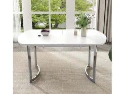 Mesa de comedor blanca - Mesa de comedor retráctil con patas plateadas - para comedor y sala de estar