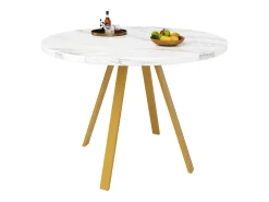 Mesa de comedor blanca - Mesa de comedor con tablero de MDF y patas de metal dorado - decoración estampada