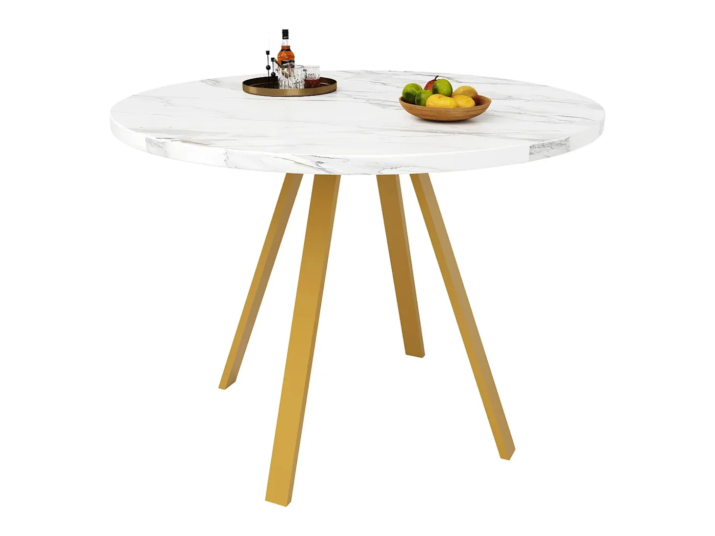 Mesa de comedor blanca - Mesa de comedor con tablero de MDF y patas de metal dorado - decoración estampada