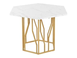 Mesa de comedor blanca - Mesa de comedor con tablero hexagonal y estructura de metal dorado - para comedor y sala de estar