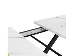 Mesa de comedor blanca - Mesa de comedor extensible con patas de hierro negro - para cocina y sala de estar