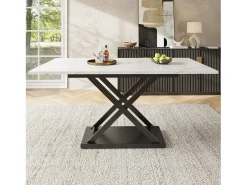 Mesa de comedor blanca - Mesa de comedor extensible con patas de hierro negro - para cocina y sala de estar