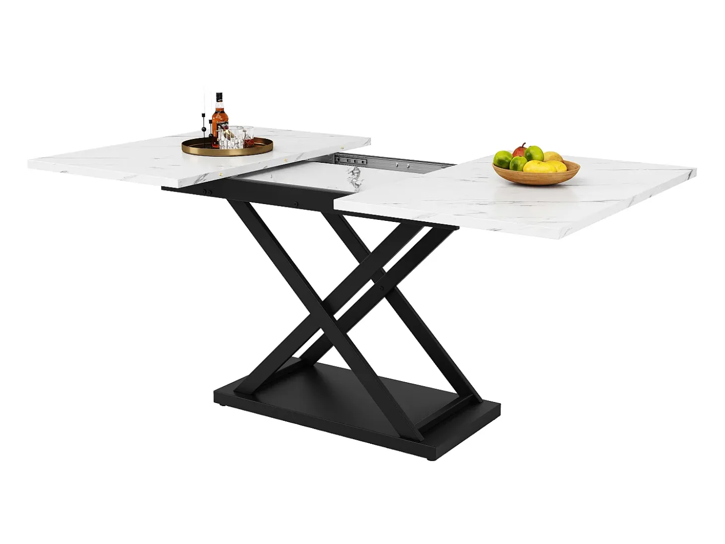 Mesa de comedor blanca - Mesa de comedor extensible con patas de hierro negro - para cocina y sala de estar