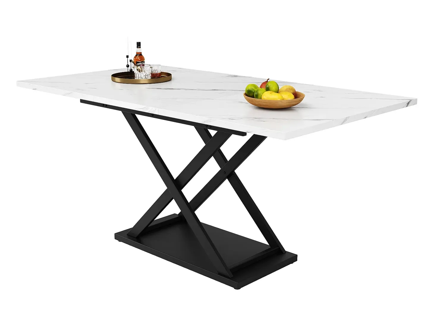 Mesa de comedor blanca - Mesa de comedor extensible con patas de hierro negro - para cocina y sala de estar
