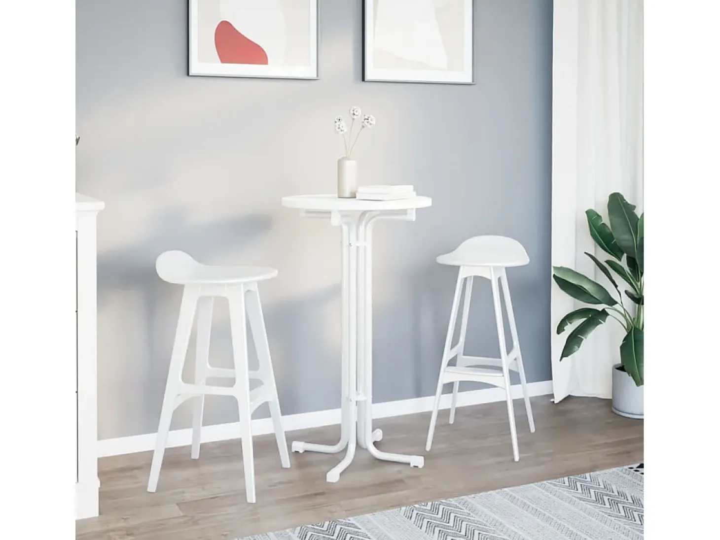 Mesa de comedor blanca Ø60x110 cm de madera contrachapada y acero