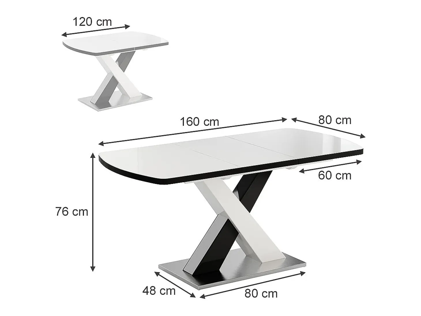 Mesa de comedor blanco/negro 120x80x76 chinto