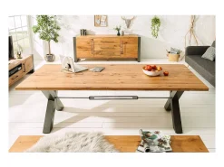 Mesa de comedor CAVARA – Roble salvaje y metal negro – 200 cm – Estilo industrial