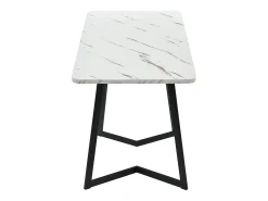 Mesa de comedor chapada efecto mármol blanco, 4-6 plazas, 117x68cm, fabricada en MDF, patas de metal negro.
