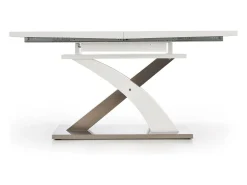 Mesa de comedor Cleo de diseño en lacado blanco y cristal con hoja extensible