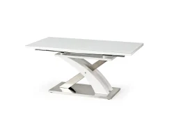 Mesa de comedor Cleo de diseño en lacado blanco y cristal con hoja extensible