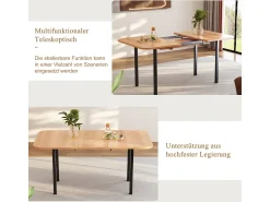 Mesa de comedor clásica extensible de madera (120-160 cm) para 4-6 personas.
