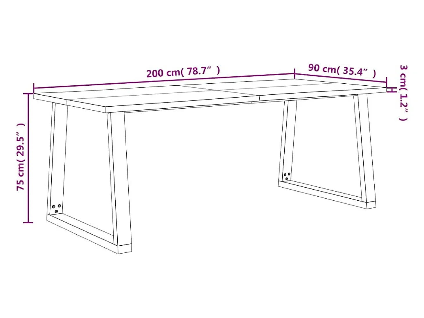 Mesa de comedor con borde vivo madera maciza acacia 200x90x75cm
