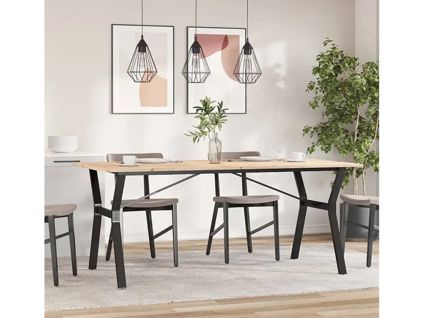 Mesa de comedor con estructura en Y 180x90x75 cm madera maciza de pino acero
