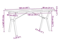 Mesa de comedor con estructura en Y 160x80x75,5 cm madera maciza de pino acero