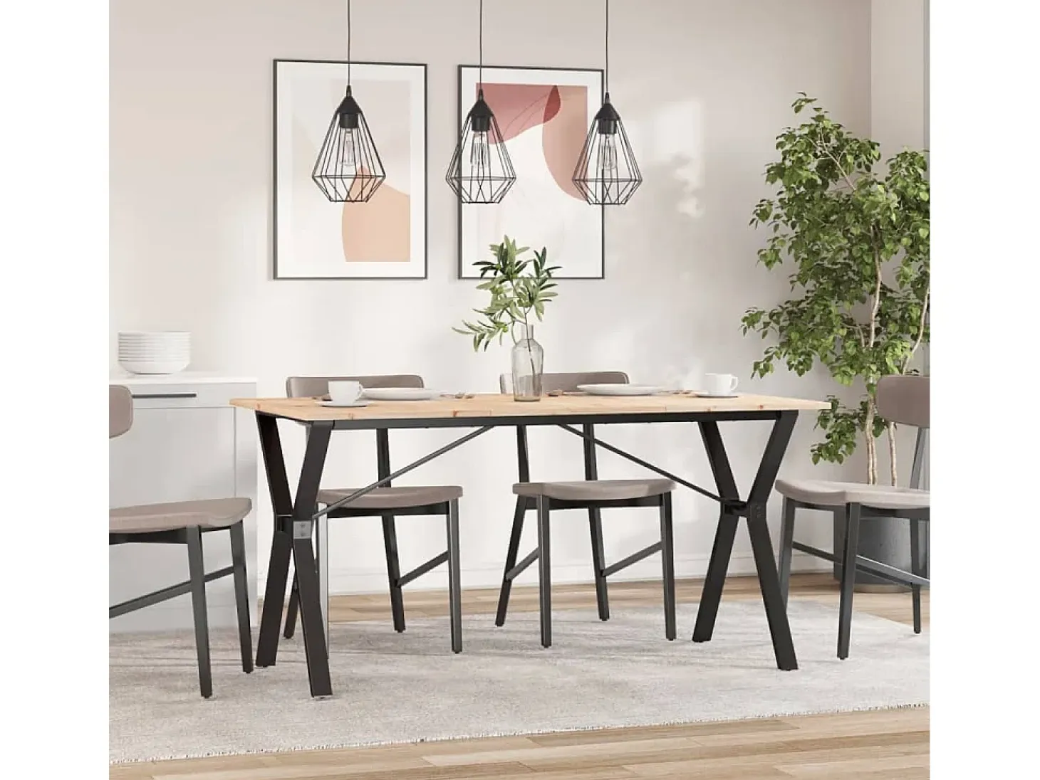 Mesa de comedor con estructura en Y 160x80x75 cm madera maciza de pino acero