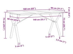 Mesa de comedor con estructura en Y 160x80x75 cm madera maciza de pino acero