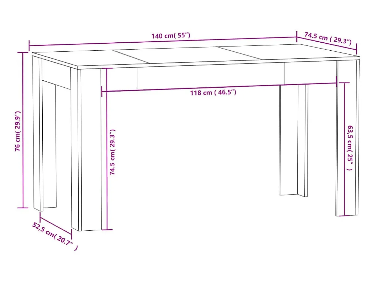 Mesa de comedor contrachapada gris hormigón 140x74,5x76 cm ES348280