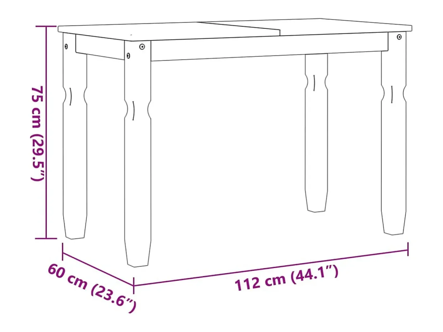 Mesa de comedor Corona madera maciza de pino gris 112x60x75 cm