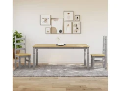 Mesa de comedor Corona madera maciza de pino gris 180x90x75 cm ES360486