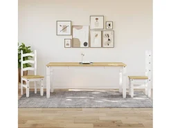 Mesa de comedor Corona madera maciza pino blanco 180x90x75 cm ES215383