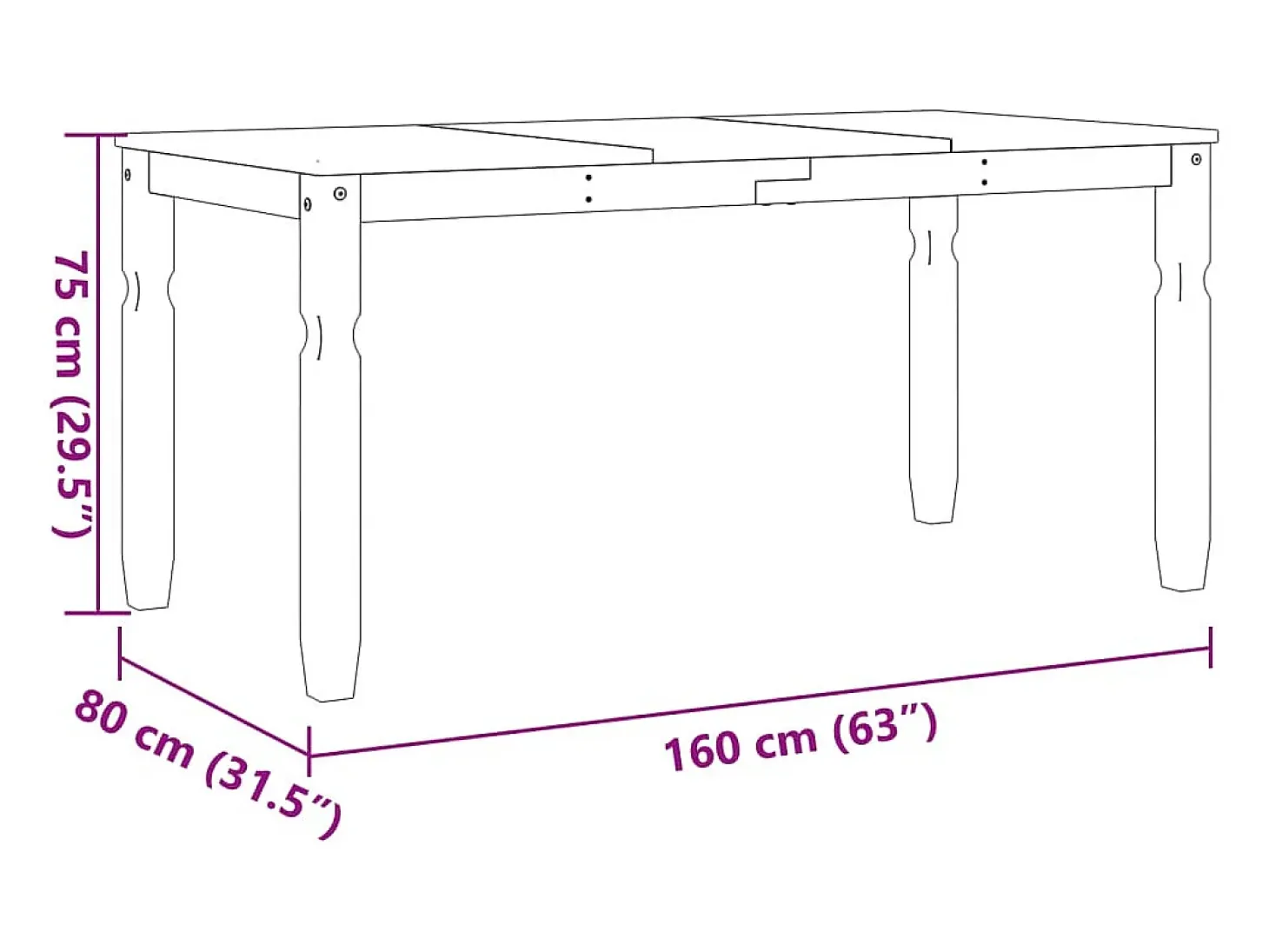 Mesa de comedor Corona madera maciza de pino gris 160x80x75 cm