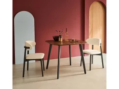 Mesa de comedor cuadrada efecto madera patas de metal negro, 4 plazas