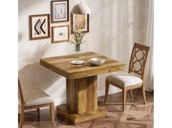 Mesa de comedor cuadrada para 4 personas, mesa de cocina rústica con base de pedestal resistente
