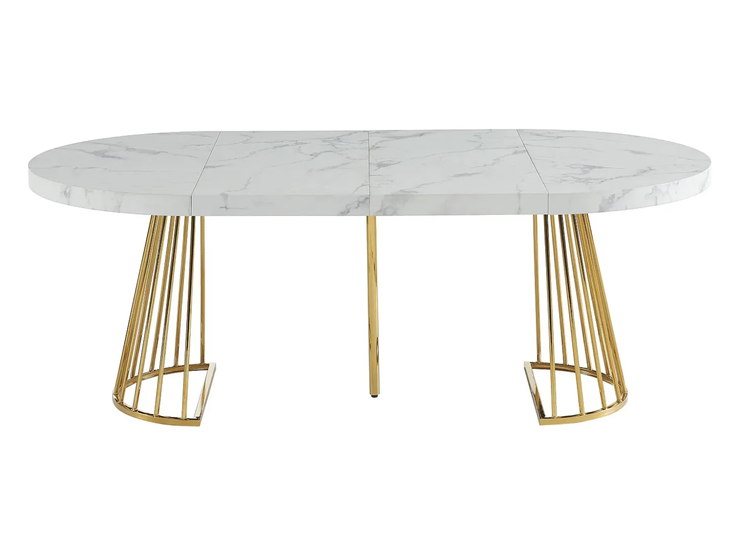 Mesa de comedor de 2 a 12 comensales de MDF y acero - Efecto mármol blanco y dorado - FIRELA